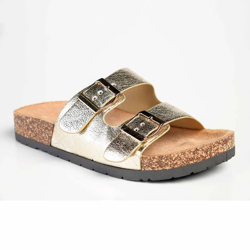 Alessio Comfort Slide - Fashion Sandals - Distressed Gold