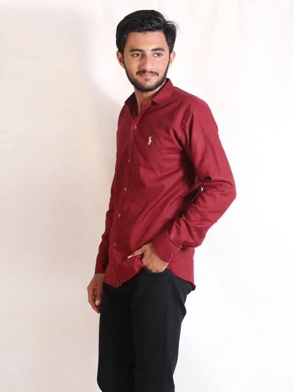 AZ Men's Chambray Casual Shirt Maroon
