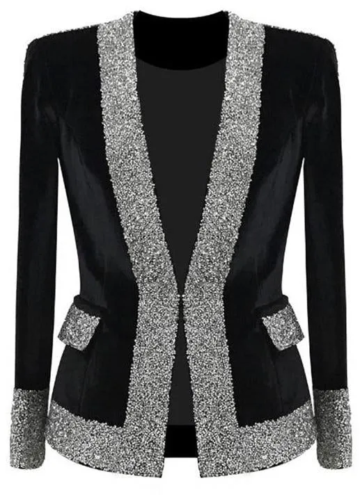 Black Velvet Rhinestones-Embellished Blazer