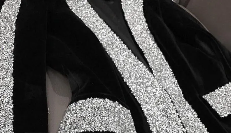 Black Velvet Rhinestones-Embellished Blazer