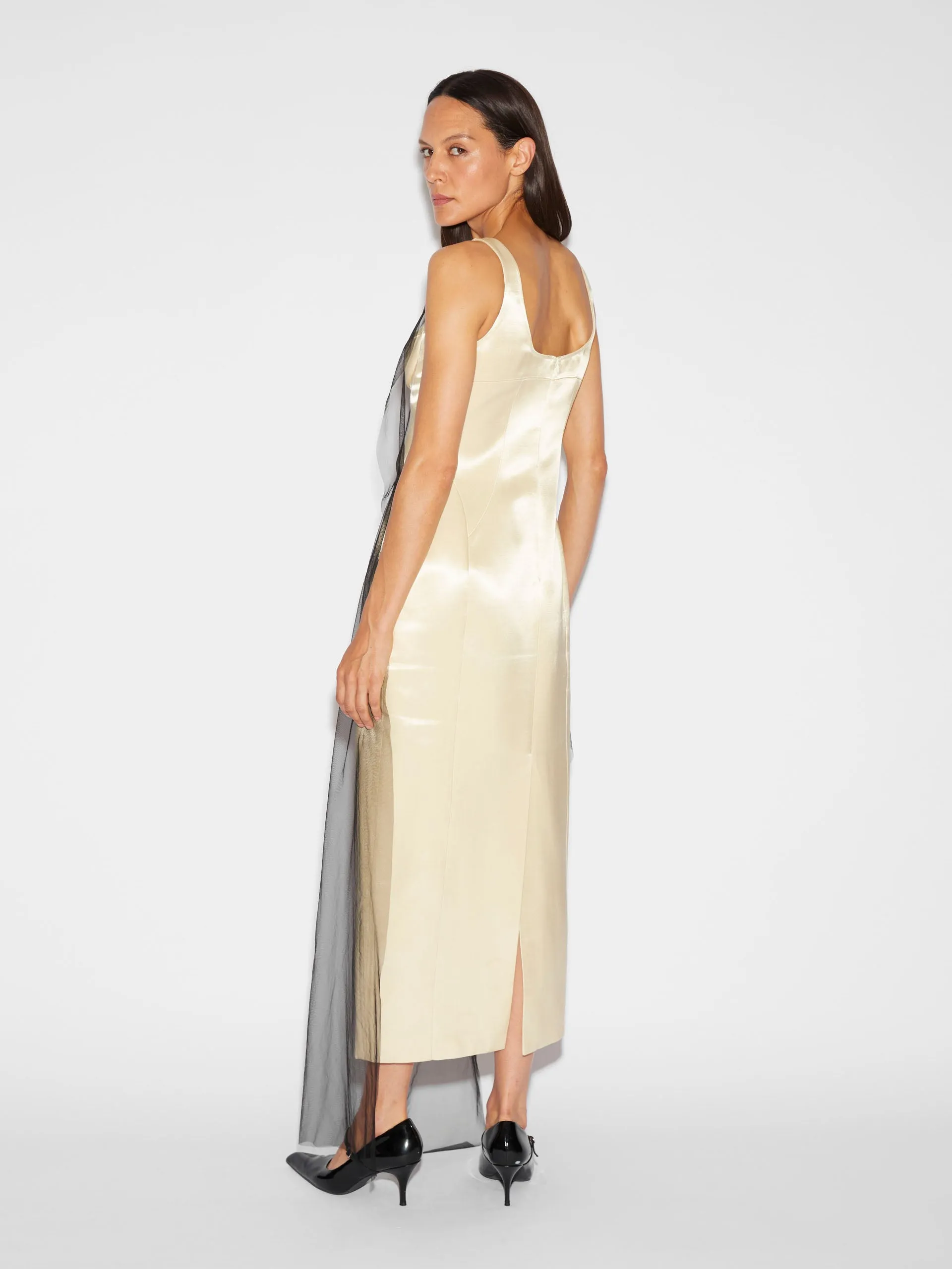 Blakely dress champagne satin and embellished tulle
