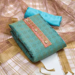 Blue Festive Wear Floral Woven Banarasi Silk Jacquard Dress Material