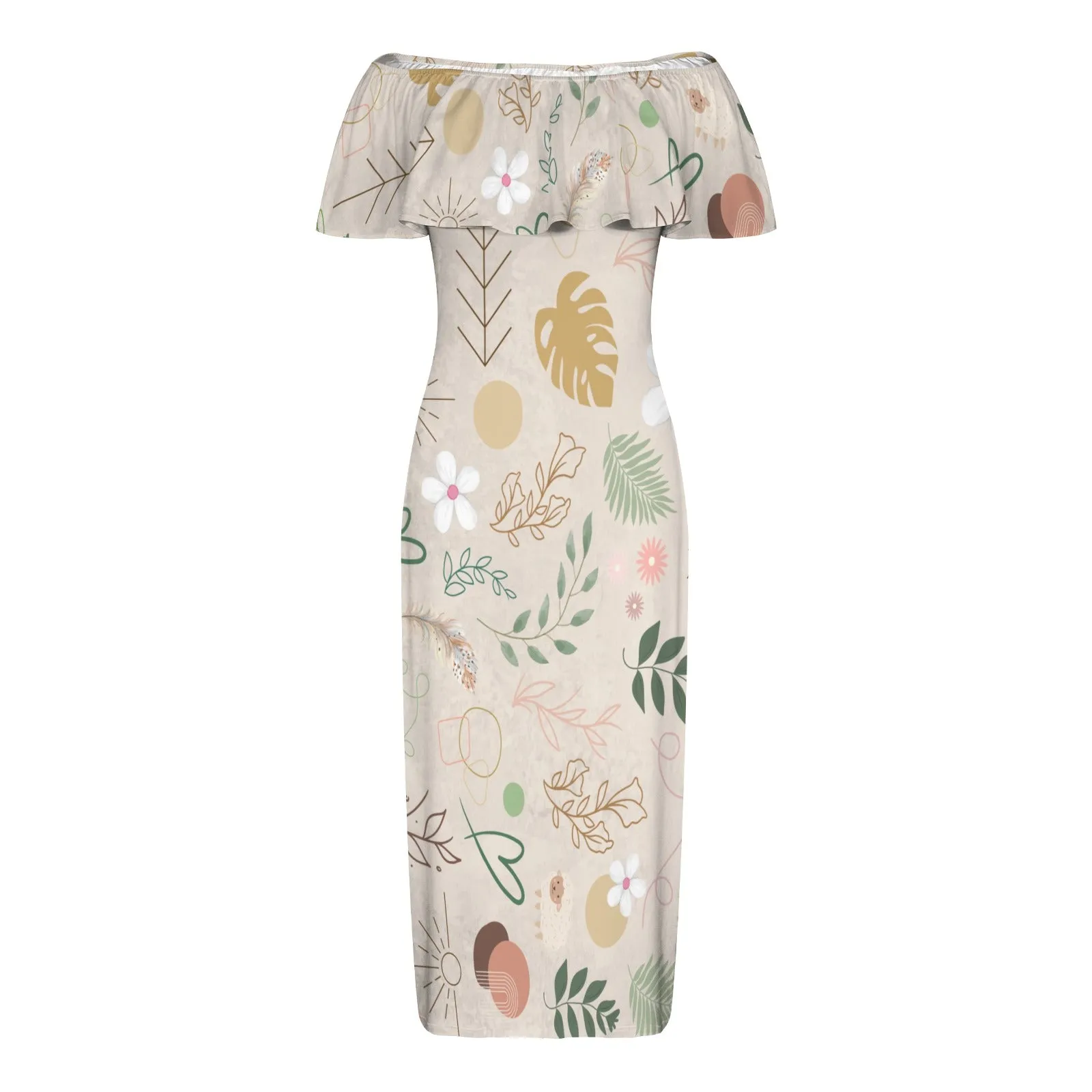 Boho Beige Off Shoulder Maxi Dress up to 6 XL (FWS)