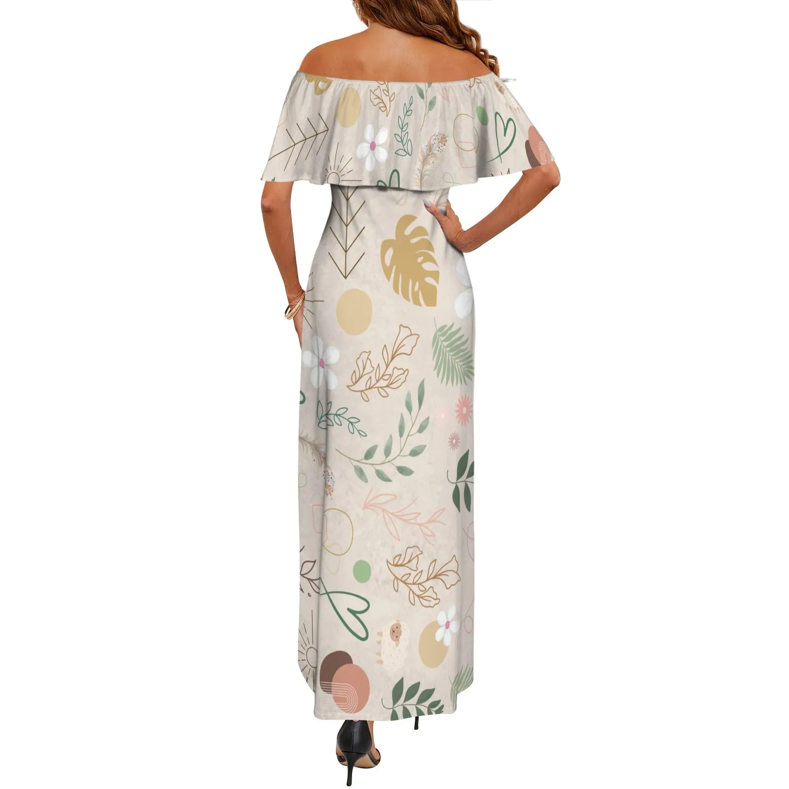 Boho Beige Off Shoulder Maxi Dress up to 6 XL (FWS)