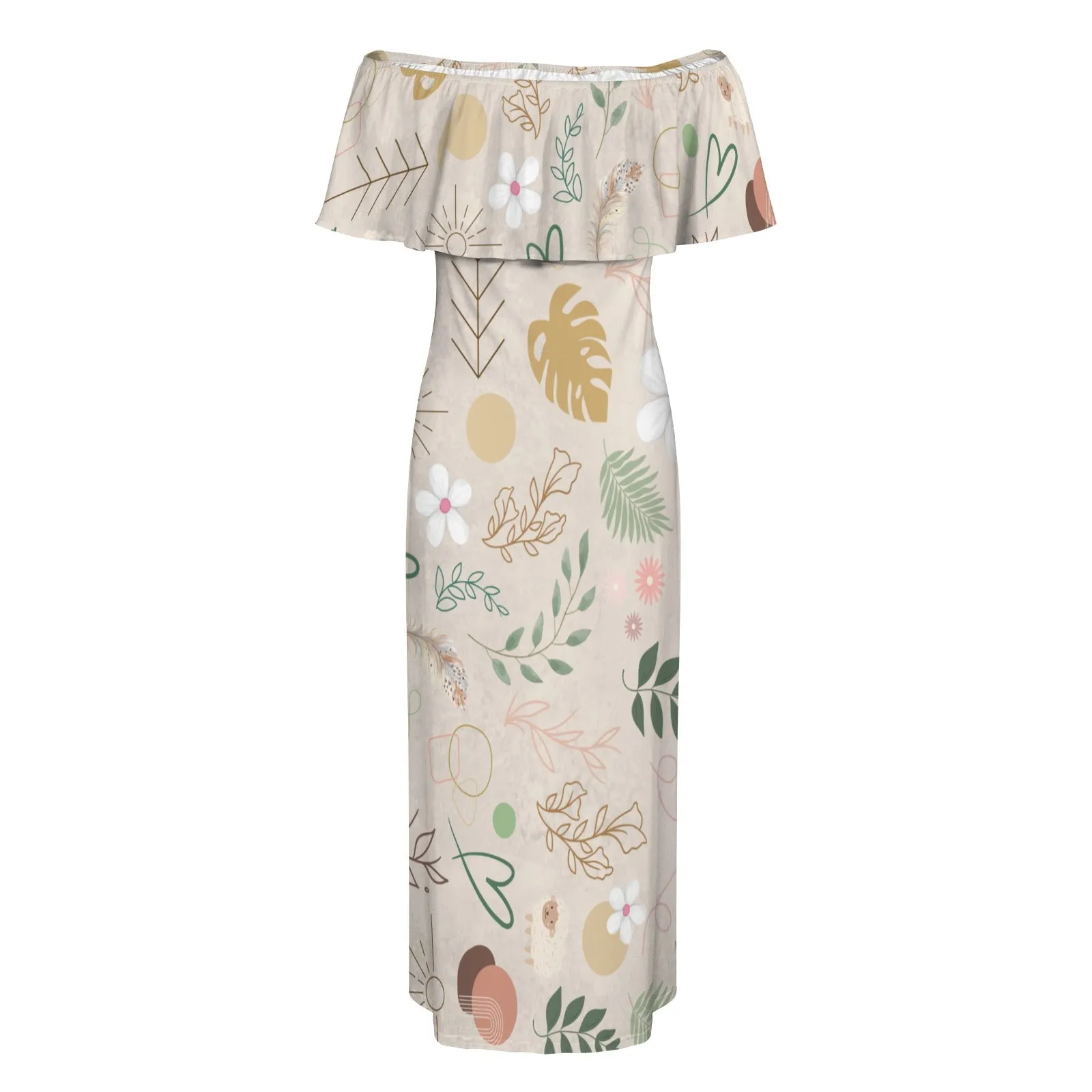 Boho Beige Off Shoulder Maxi Dress up to 6 XL (FWS)