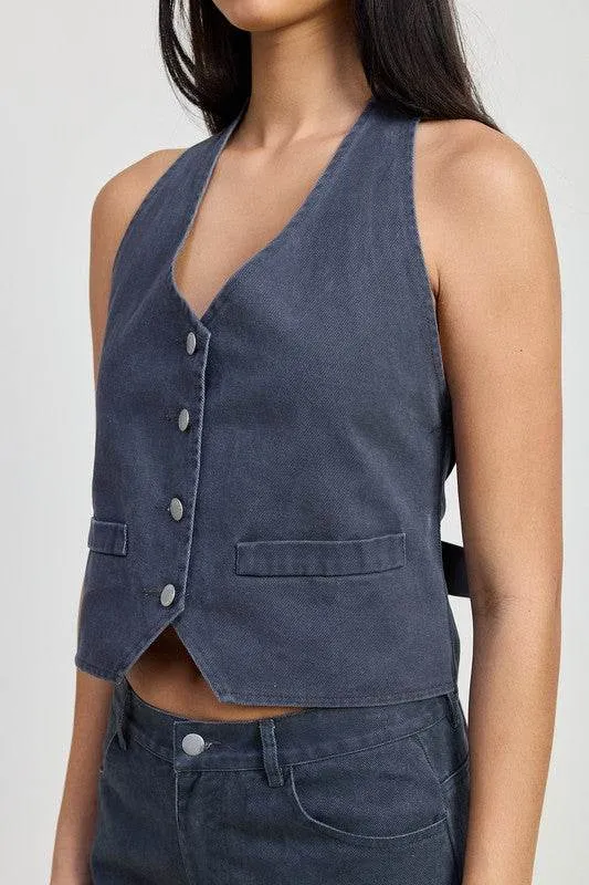 Button Up Halter Neck Top