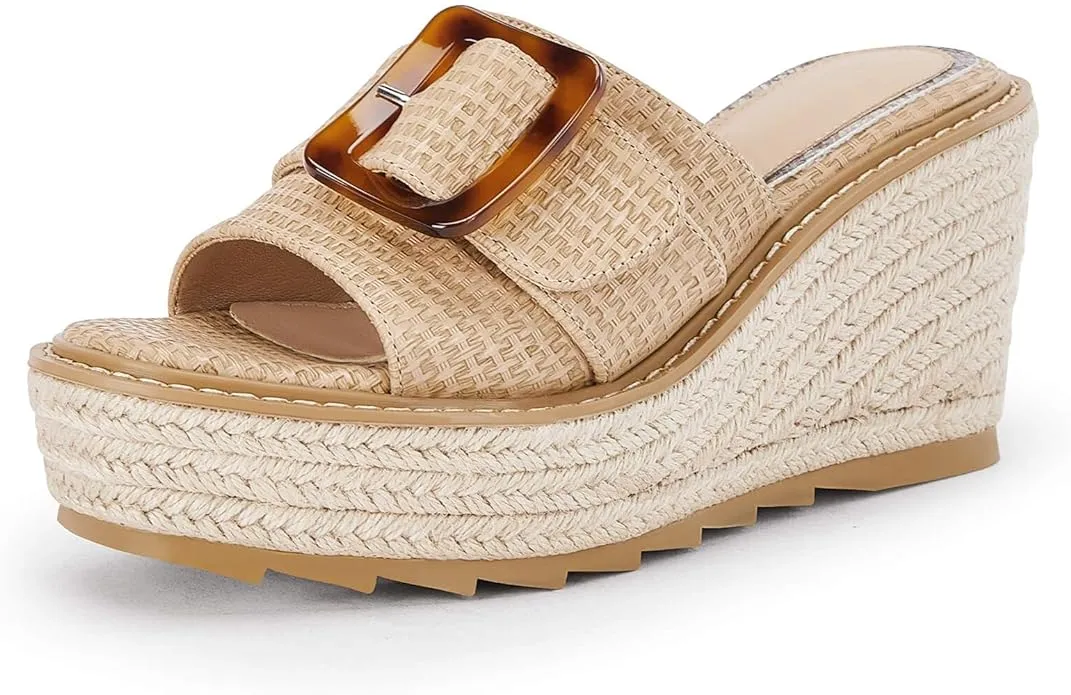 Chelsey Wedge Buckle Platform White Summer Sandals