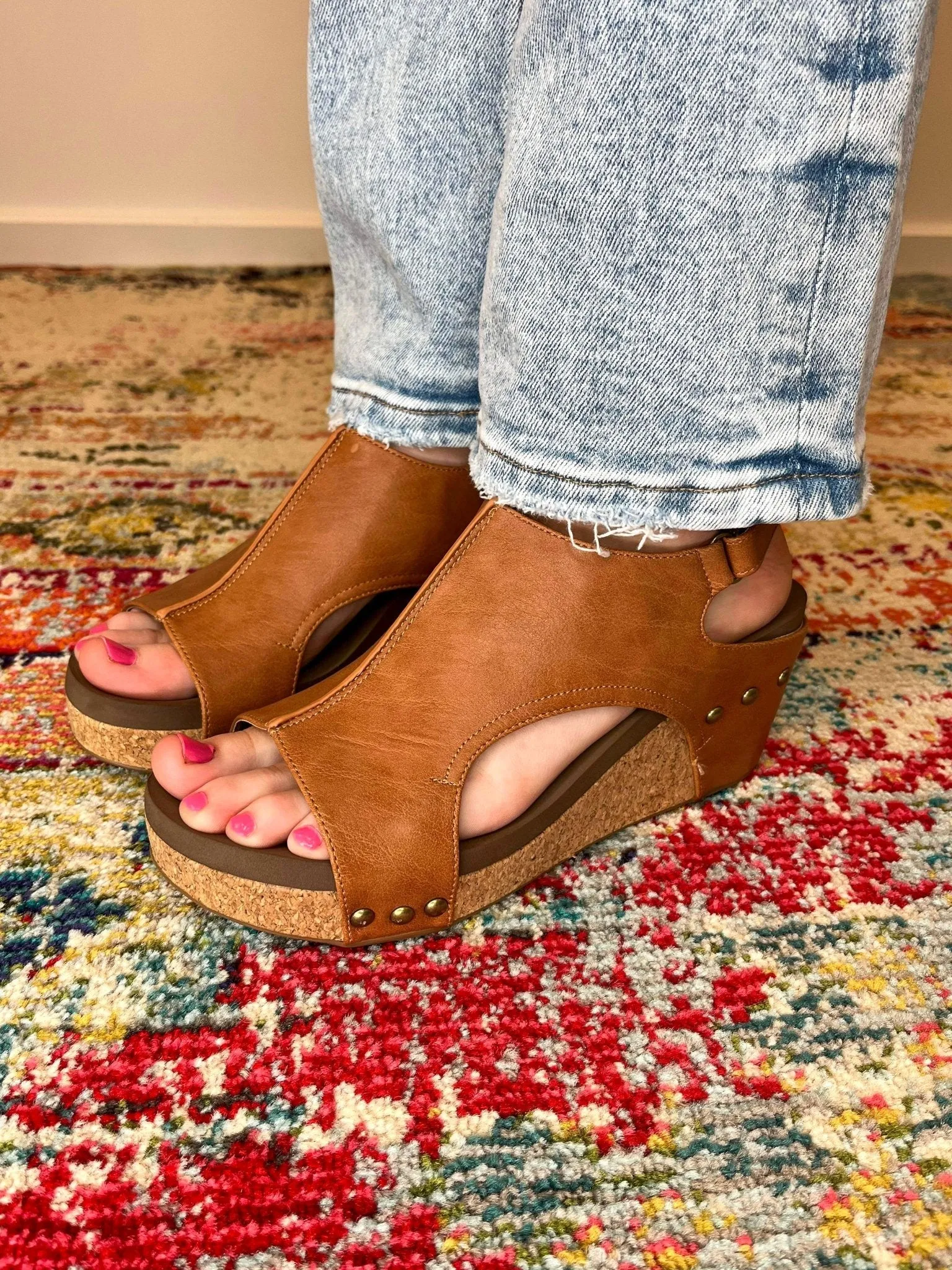 Corky's Footwear Carley Wedge Sandal - Cognac Smooth