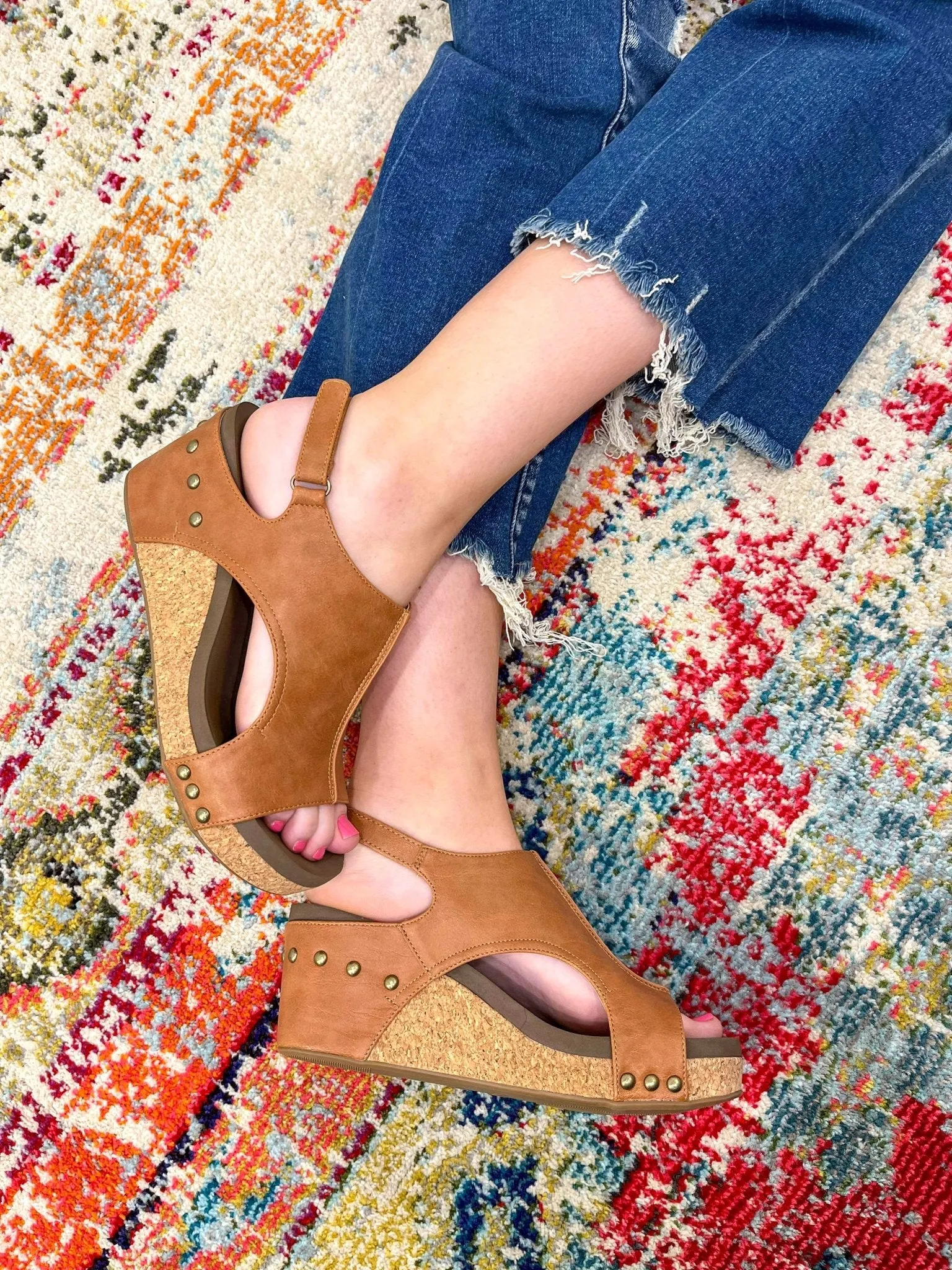 Corky's Footwear Carley Wedge Sandal - Cognac Smooth