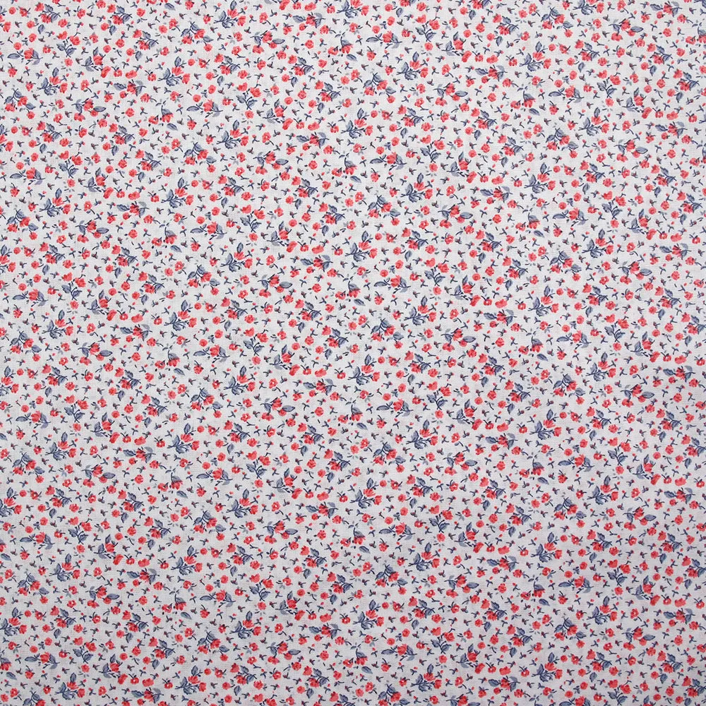 Coton imprimé fin mini fleurs rouge fond blanc