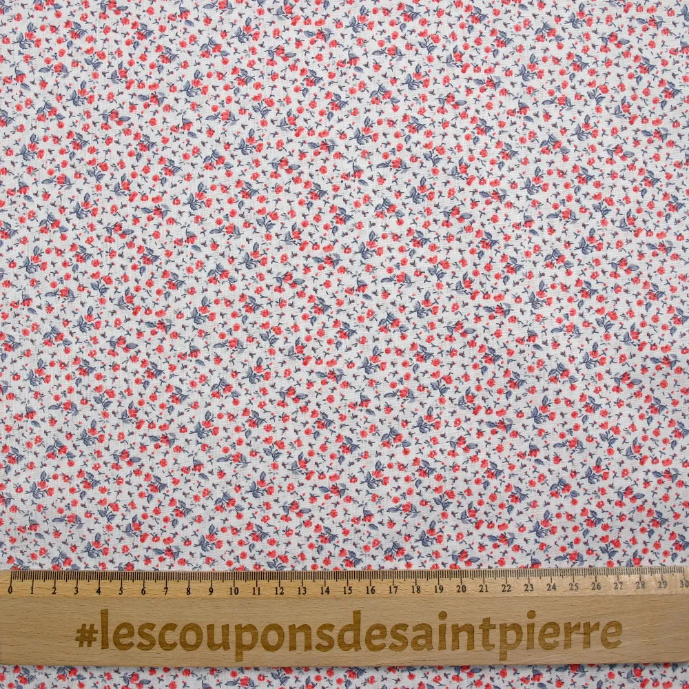 Coton imprimé fin mini fleurs rouge fond blanc