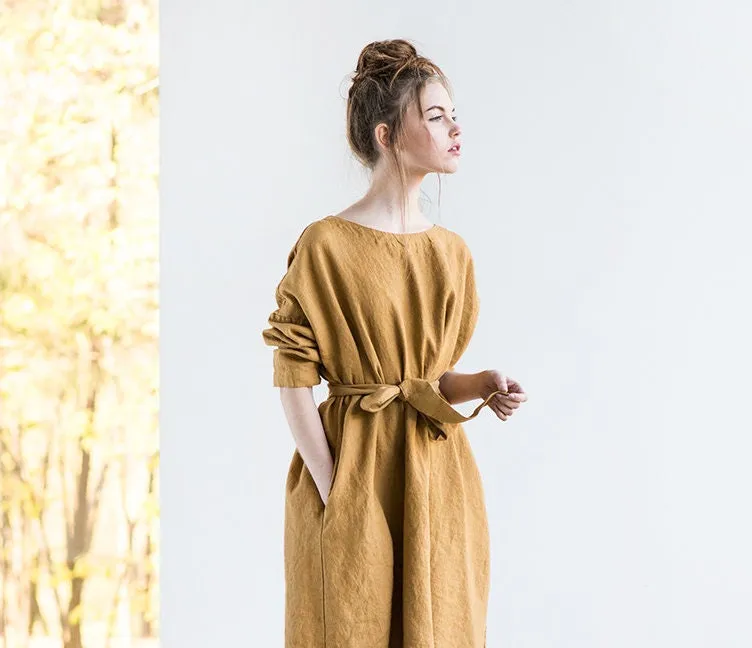 CU: CUSTOMIZED RENNES oversized linen dress (Color: Light Blue Stripes)