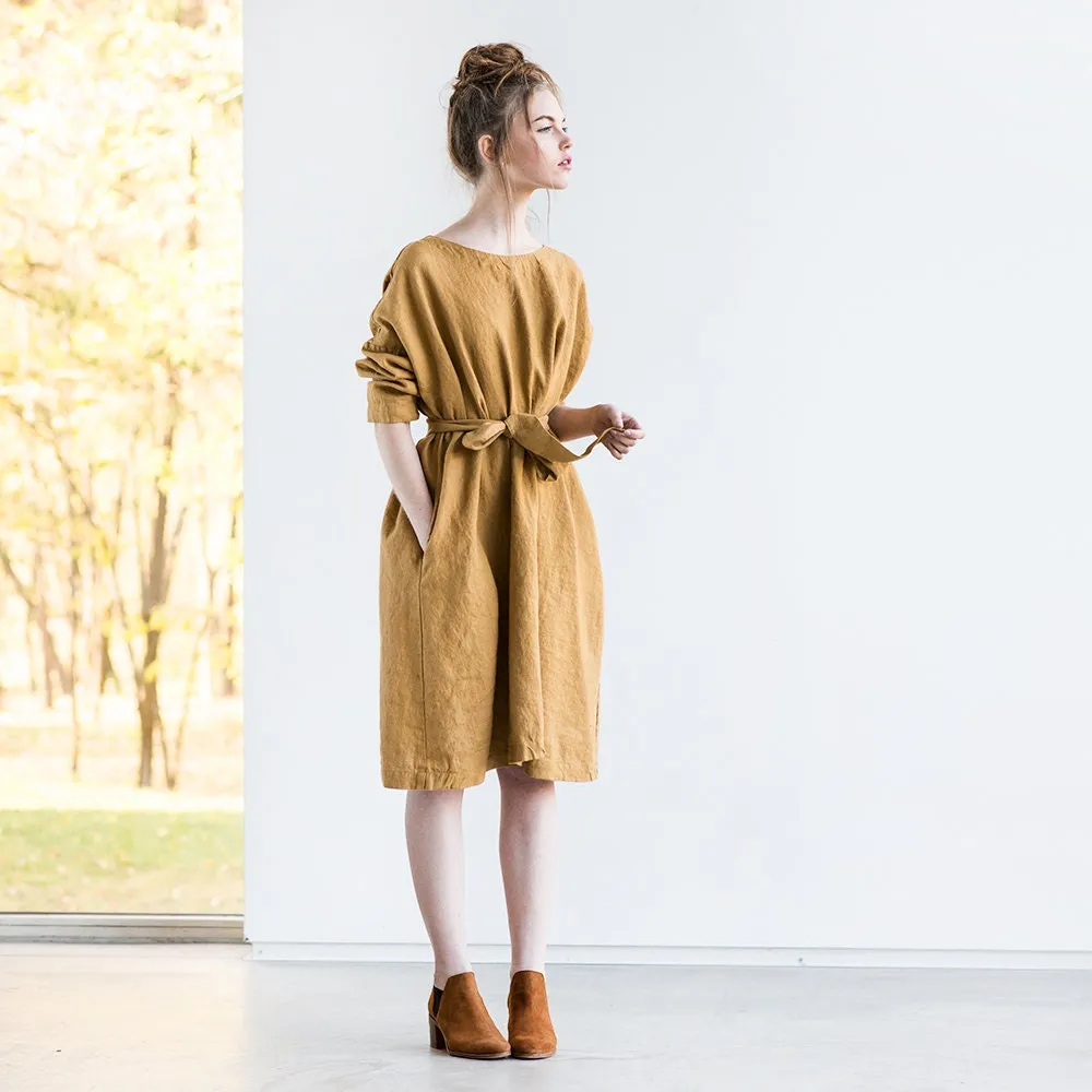 CU: CUSTOMIZED RENNES oversized linen dress (Color: Light Blue Stripes)