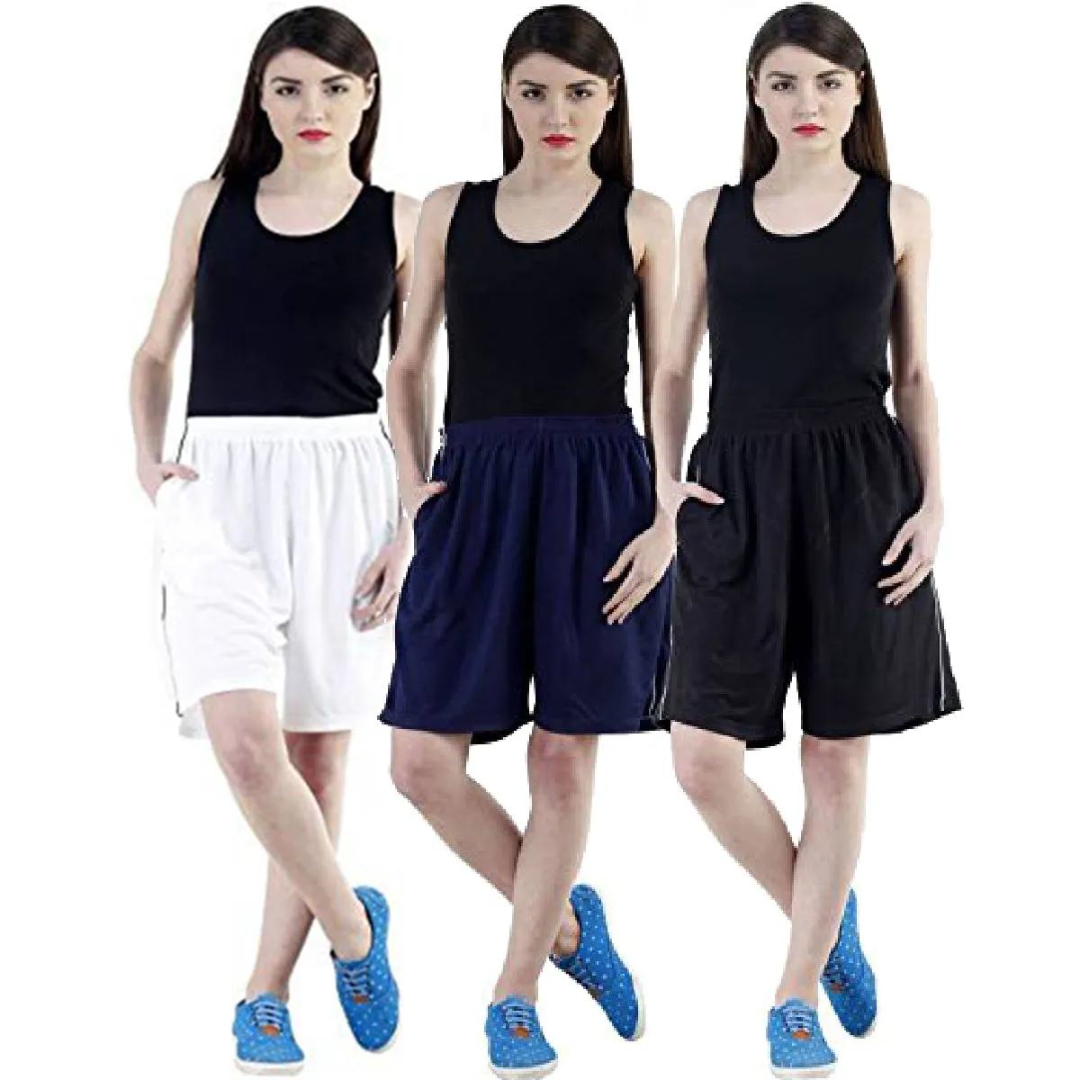 Dee Mannequin Jolly Cotton Shorts for Female Set of 3 (White / Navy Blue / Black)