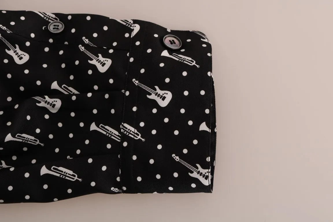 Dolce & Gabbana Silk Black and White Jazz Motive Shirt