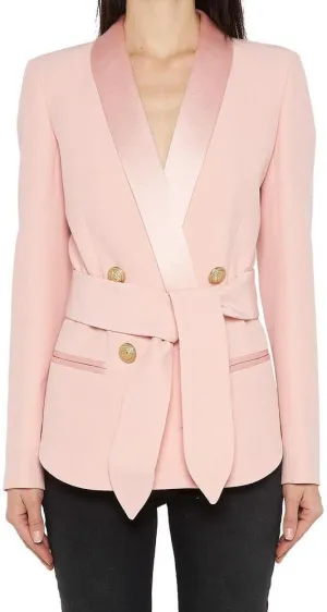 Double Breasted Satin Lapel Blazer - Pink, Black or White