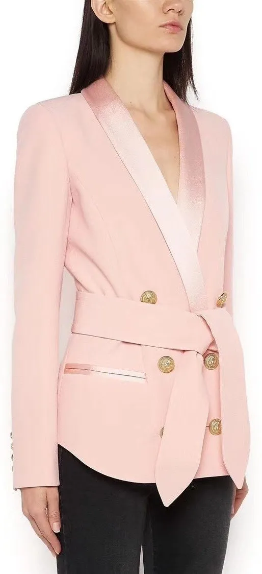Double Breasted Satin Lapel Blazer - Pink, Black or White