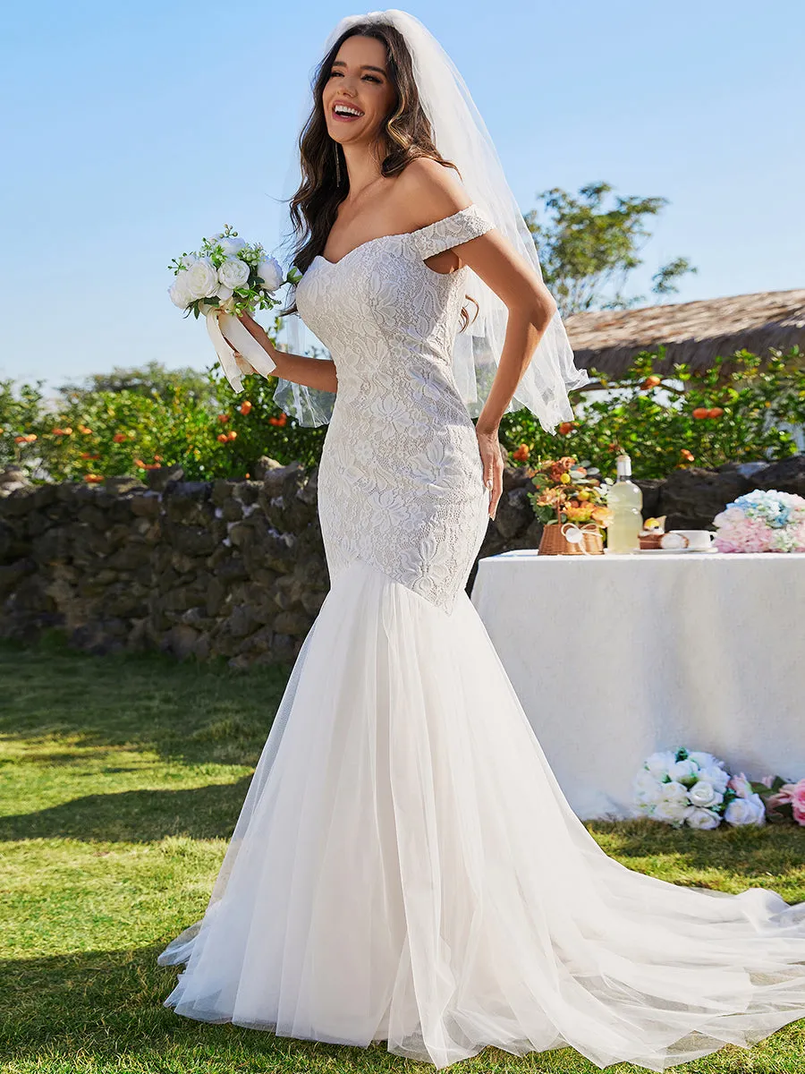 Elegant Fishtail  Floor Length Off Shoulder Sleeveless Wholesale Wedding Dress