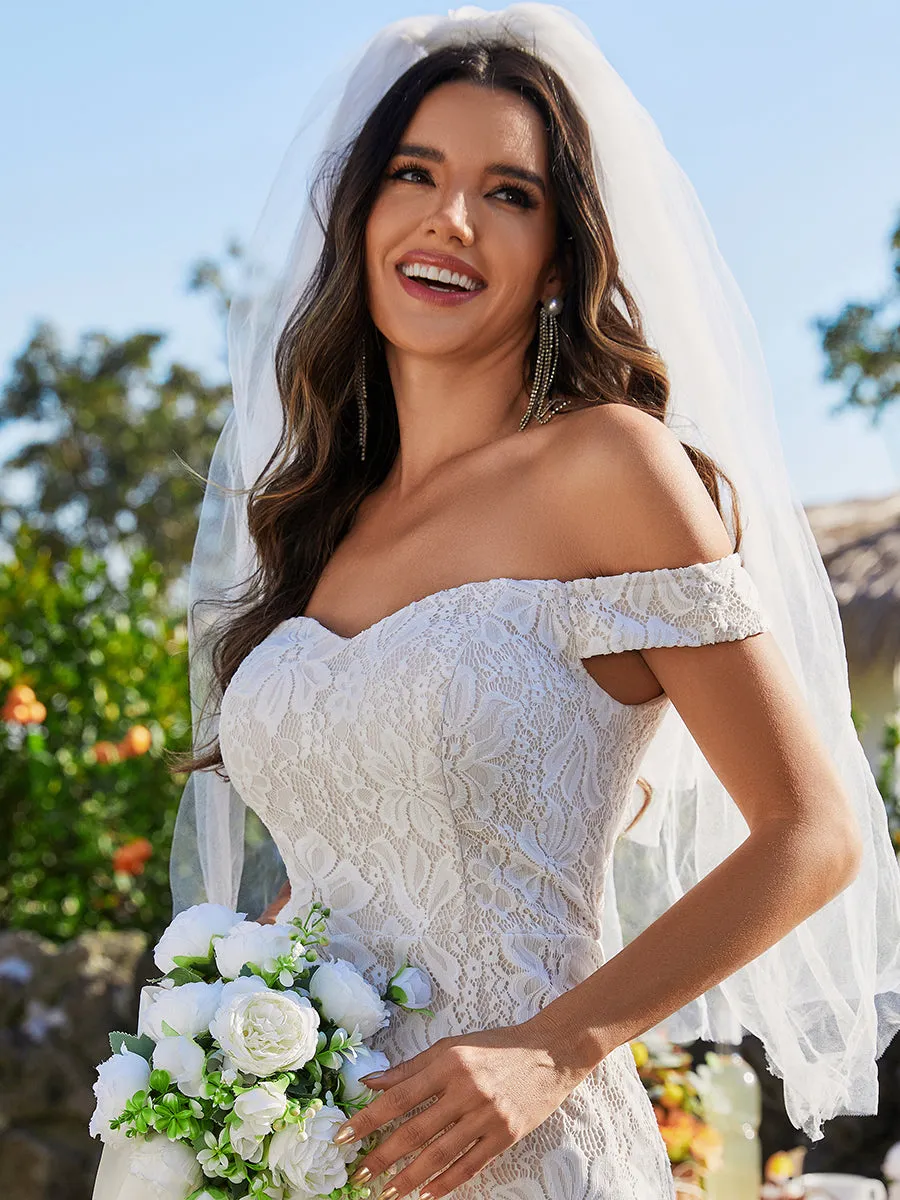Elegant Fishtail  Floor Length Off Shoulder Sleeveless Wholesale Wedding Dress
