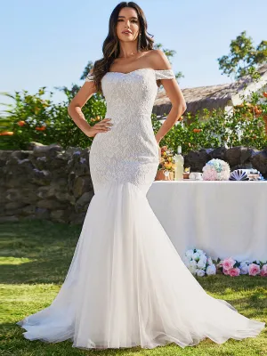 Elegant Fishtail  Floor Length Off Shoulder Sleeveless Wholesale Wedding Dress