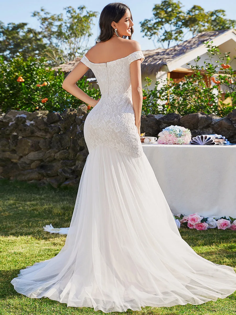 Elegant Fishtail  Floor Length Off Shoulder Sleeveless Wholesale Wedding Dress