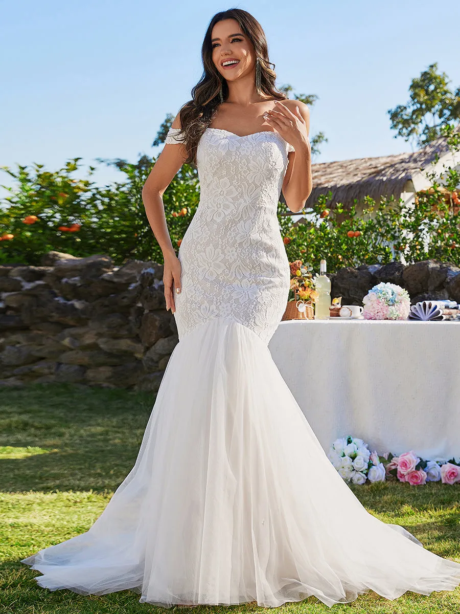 Elegant Fishtail  Floor Length Off Shoulder Sleeveless Wholesale Wedding Dress