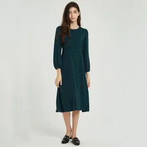 FashionSierra - Women Solid Elegant O Neck Long Sleeve Dresses