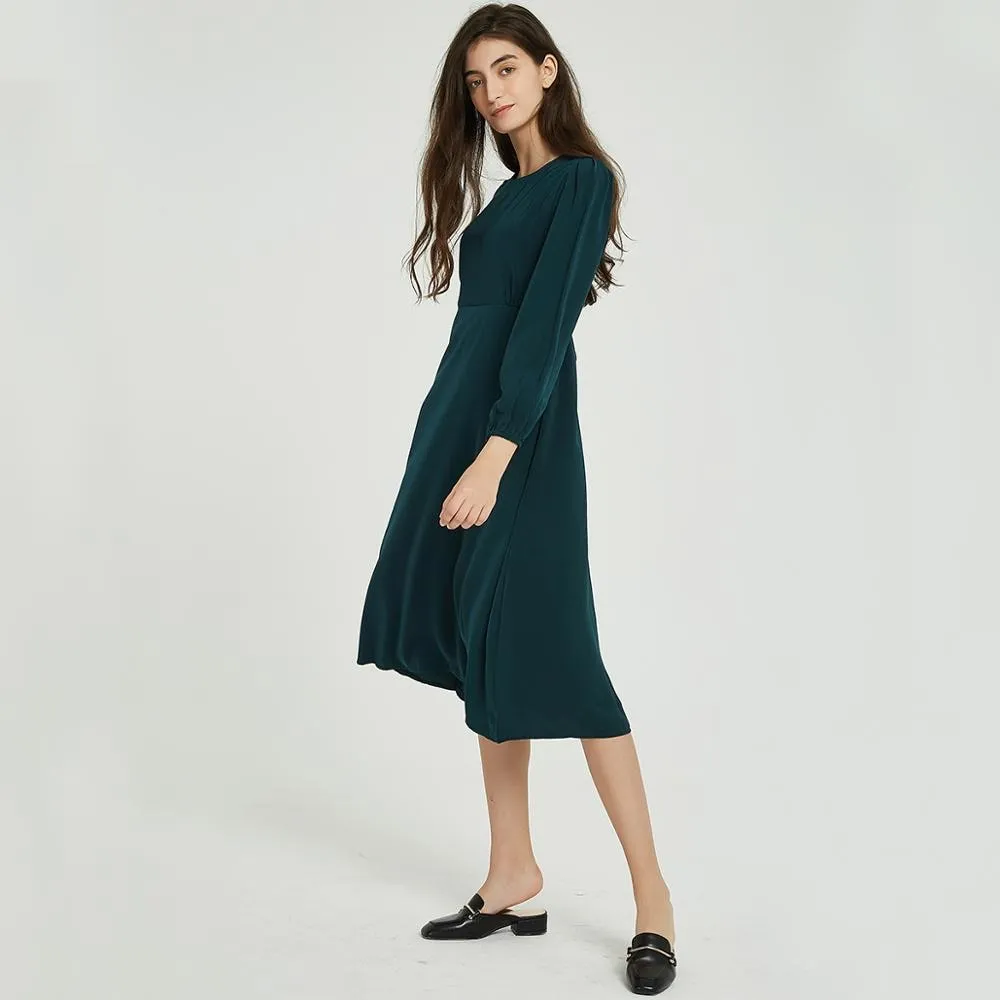 FashionSierra - Women Solid Elegant O Neck Long Sleeve Dresses