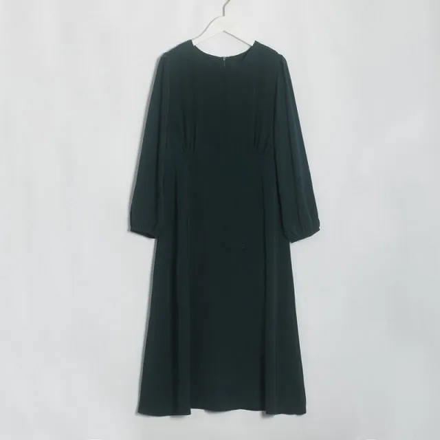 FashionSierra - Women Solid Elegant O Neck Long Sleeve Dresses