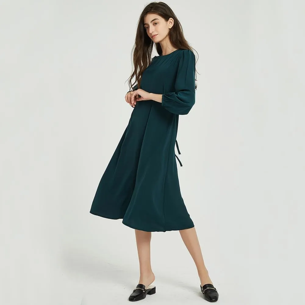 FashionSierra - Women Solid Elegant O Neck Long Sleeve Dresses