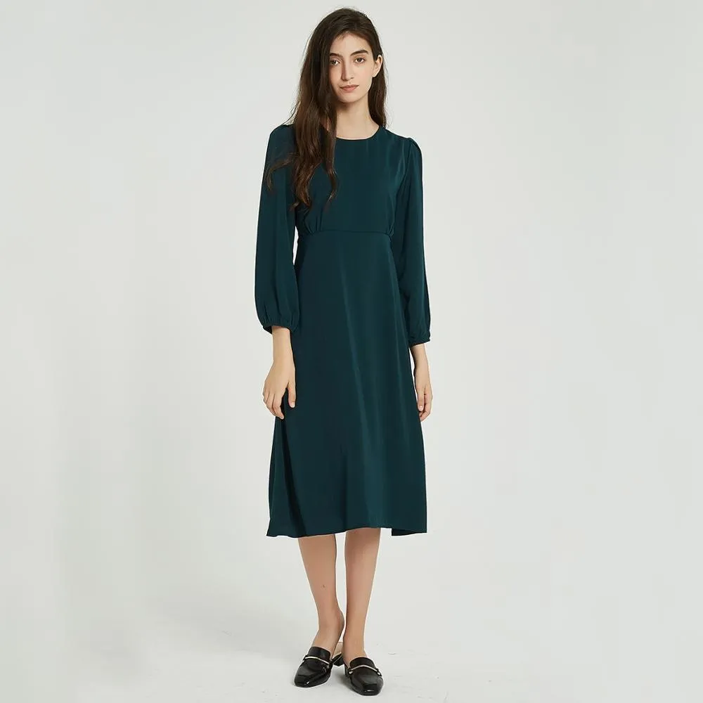 FashionSierra - Women Solid Elegant O Neck Long Sleeve Dresses