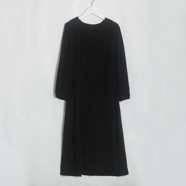 FashionSierra - Women Solid Elegant O Neck Long Sleeve Dresses
