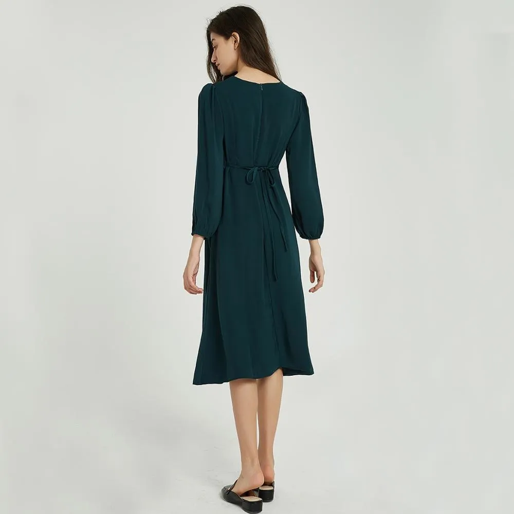 FashionSierra - Women Solid Elegant O Neck Long Sleeve Dresses