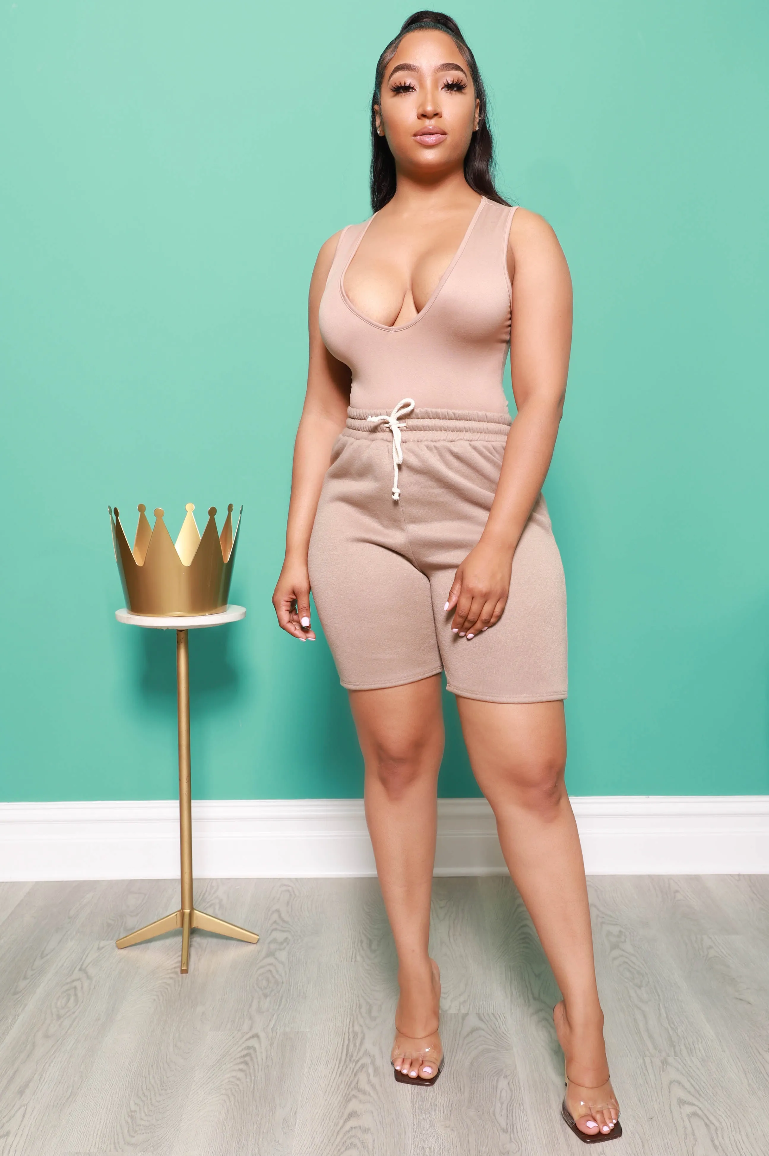 Feeling Sporty Boyfriend Fleece Shorts - Taupe