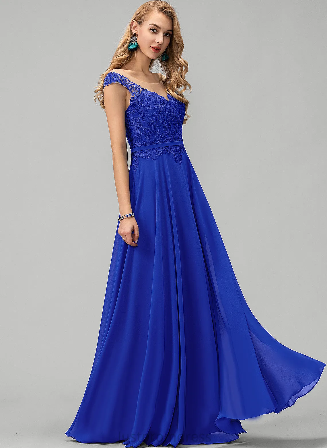 Floor-Length With Scoop Prom Dresses Vivien A-Line Sequins Chiffon