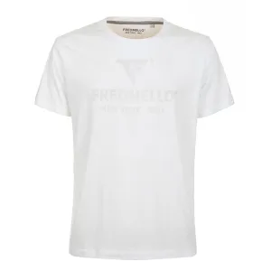 Fred Mello Crisp White Cotton Crewneck Tee with Front Design