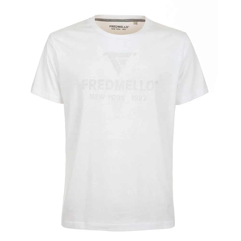 Fred Mello Crisp White Cotton Crewneck Tee with Front Design