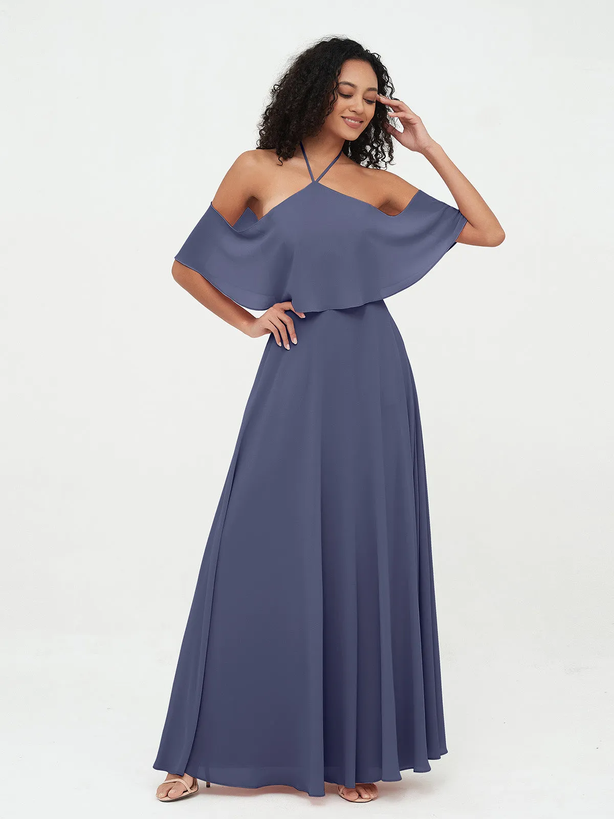 Halter Off the Shoulder Max Dresses with Pockets-Stormy