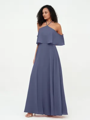 Halter Off the Shoulder Max Dresses with Pockets-Stormy