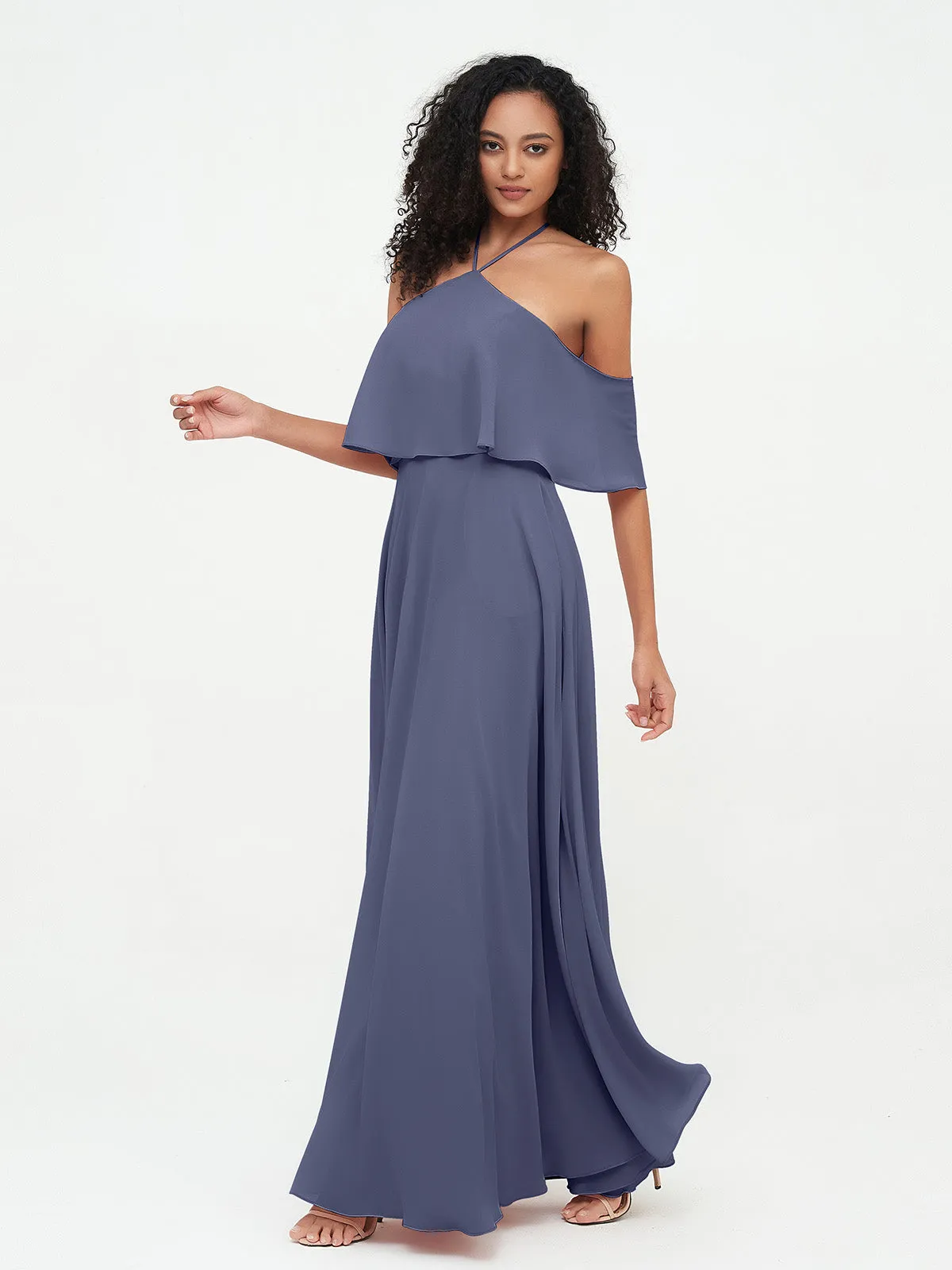 Halter Off the Shoulder Max Dresses with Pockets-Stormy