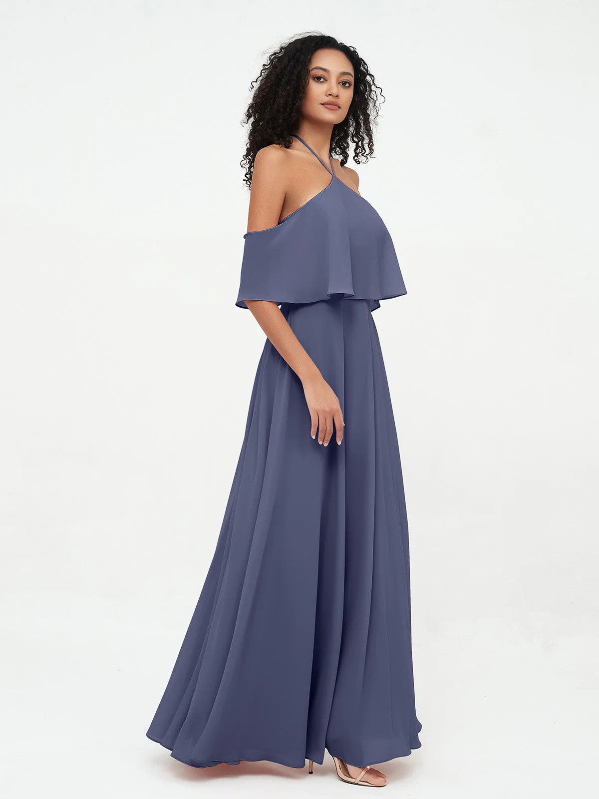Halter Off the Shoulder Max Dresses with Pockets-Stormy