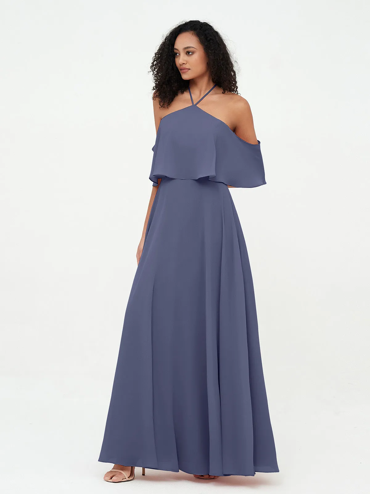 Halter Off the Shoulder Max Dresses with Pockets-Stormy