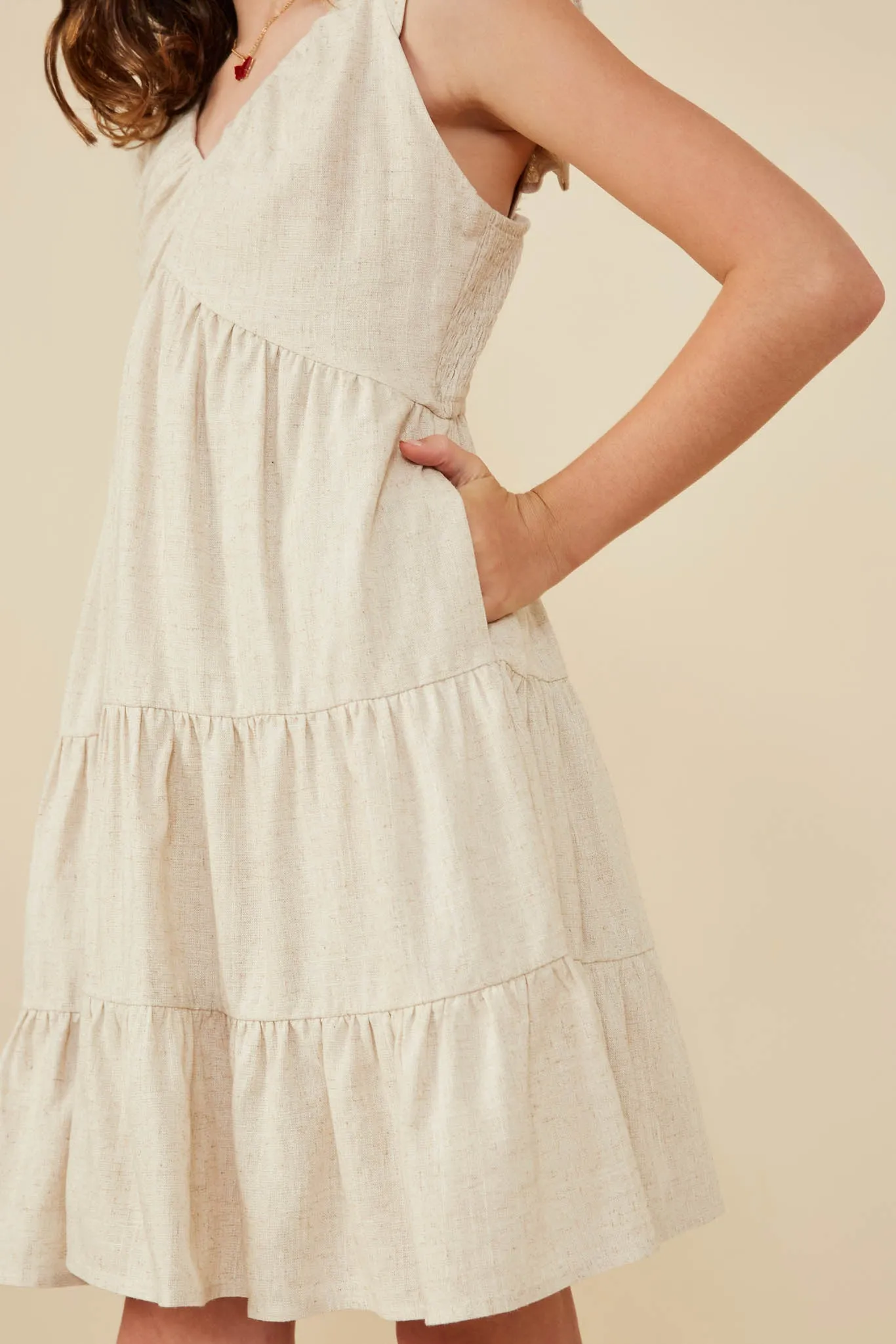 Heathered Linen Look Smocked Back Tank Dress