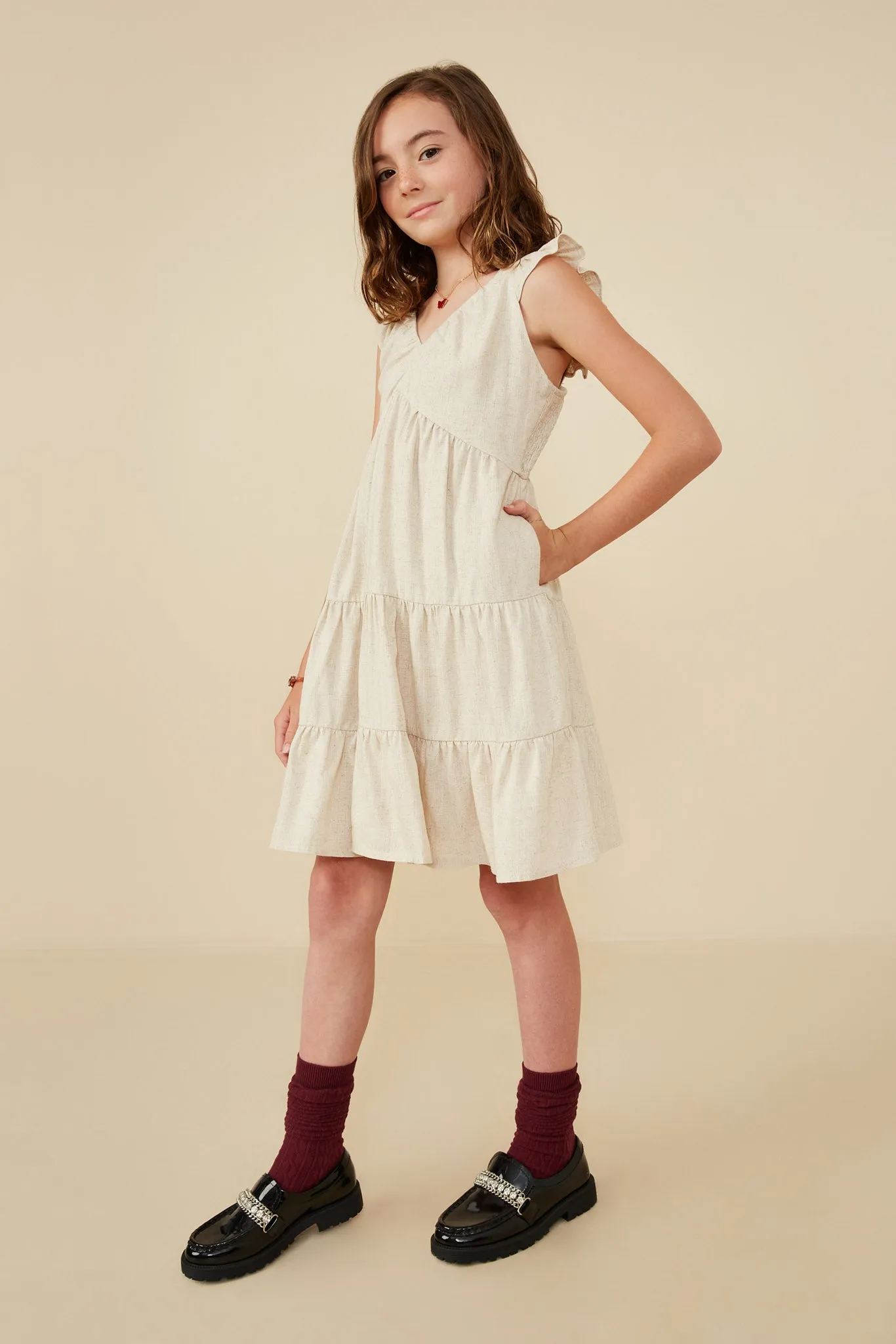 Heathered Linen Look Smocked Back Tank Dress