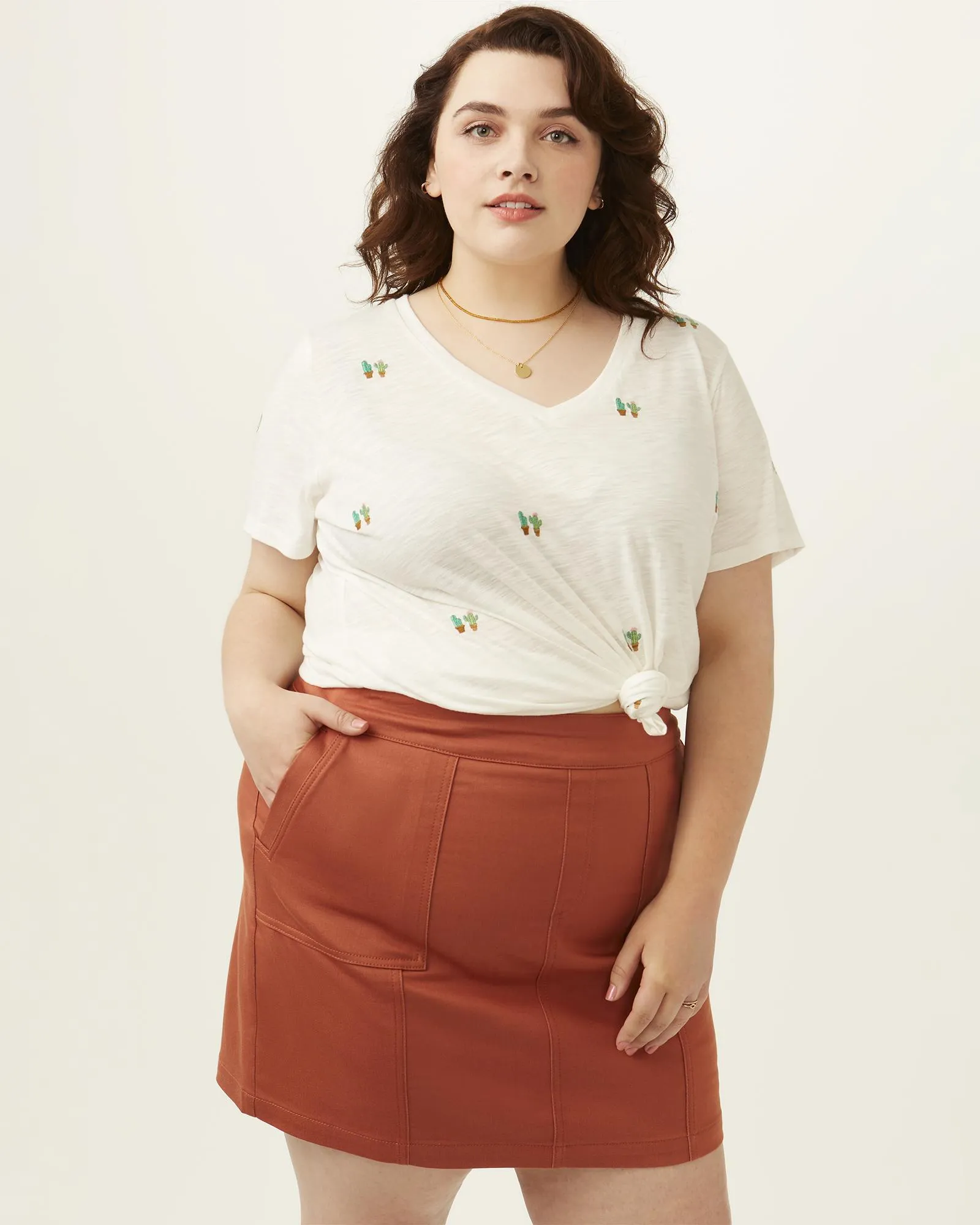 Joan Stretch Cotton Pencil Skort | Terracotta