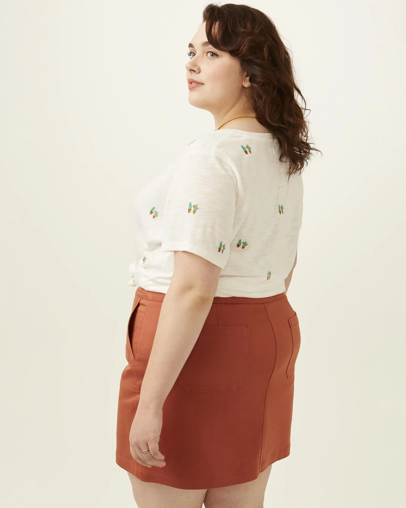 Joan Stretch Cotton Pencil Skort | Terracotta