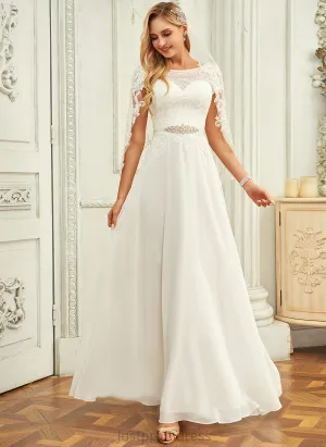 Lace Chiffon Wedding Caylee Floor-Length Wedding Dresses Scoop Dress With Sequins Neck