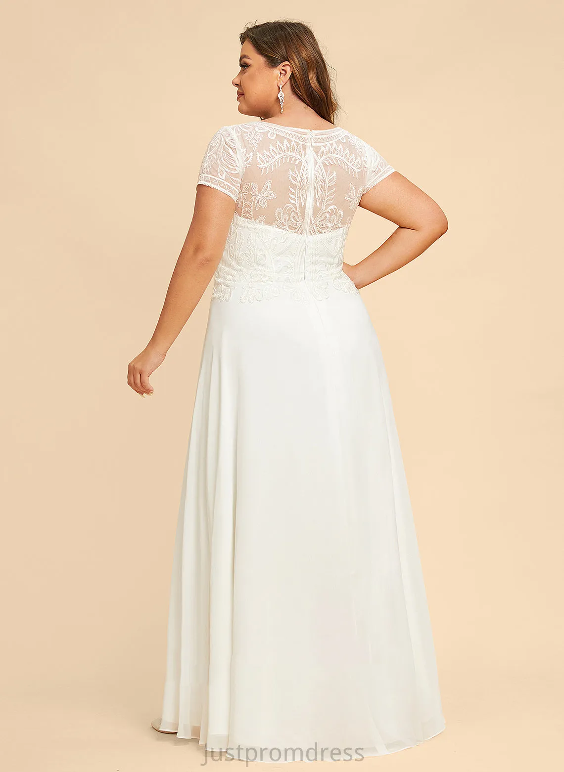 Lace Chiffon Wedding Caylee Floor-Length Wedding Dresses Scoop Dress With Sequins Neck