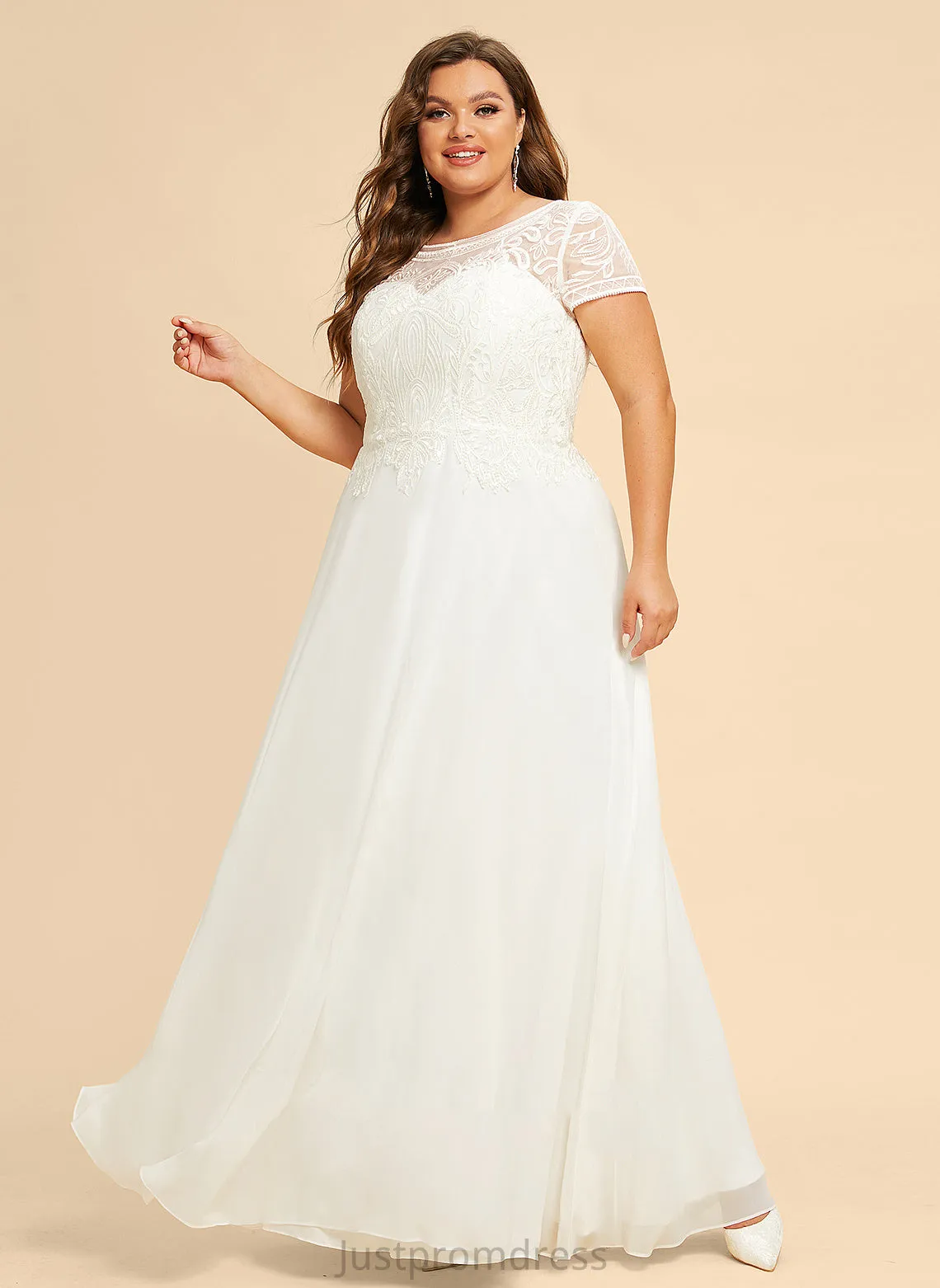 Lace Chiffon Wedding Caylee Floor-Length Wedding Dresses Scoop Dress With Sequins Neck