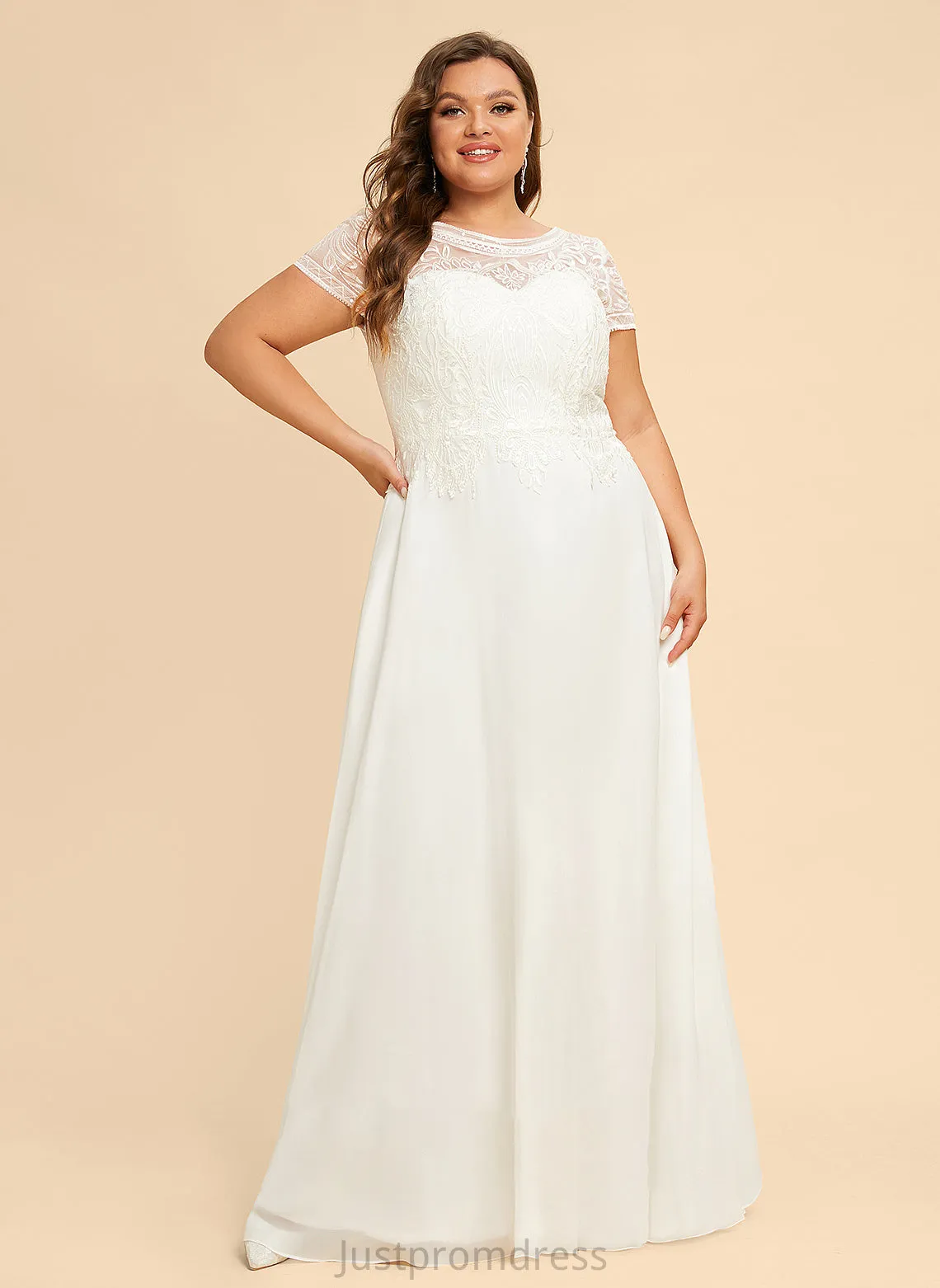 Lace Chiffon Wedding Caylee Floor-Length Wedding Dresses Scoop Dress With Sequins Neck